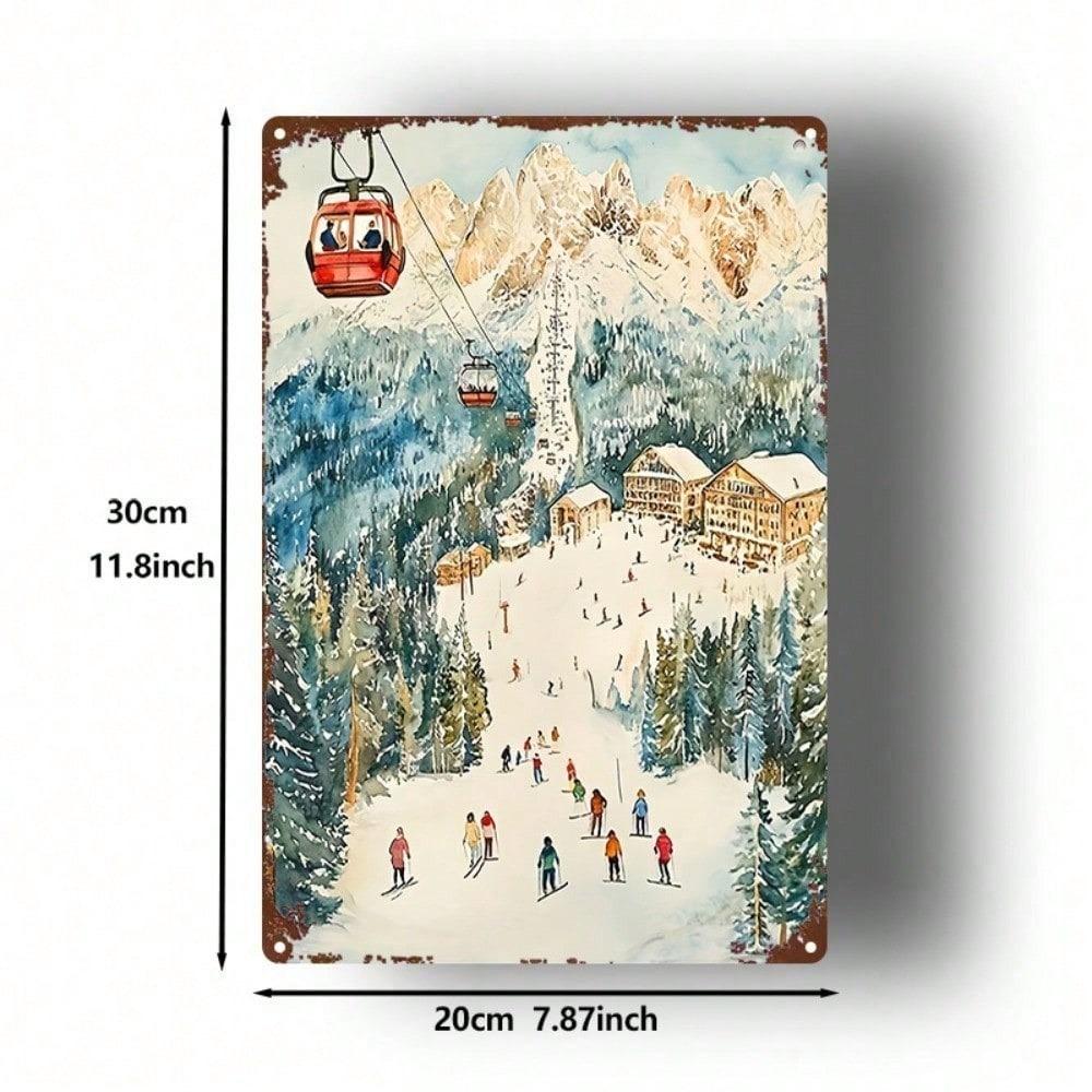 Vintage Winter Ski Resort Metal Sign 8x12 Inch Classic Flat Skiing Wall Decor For Home Farm Kitchen Cafe Bar Garage
