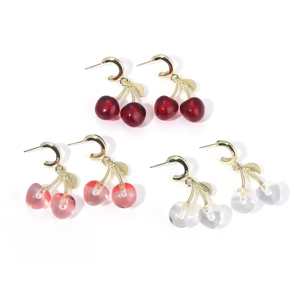 Red Korean Cute Cherry Fruit Shaped Drop Earrings Sweet Temperament Girls Party Earrings For Women Jewelry Gifts