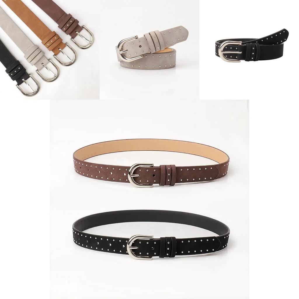 Faux Leather Western Belt With Beaded Decor For Hip Hop Style Outfits