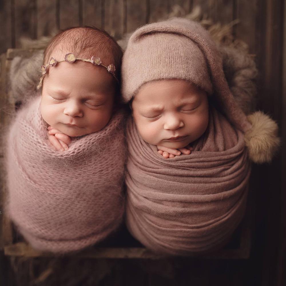 Baby Hat Newborn Photography Props Blanket Wrap Baby Fur Ball Knitted Beanie Hat Baby Photo Shoot Accessories