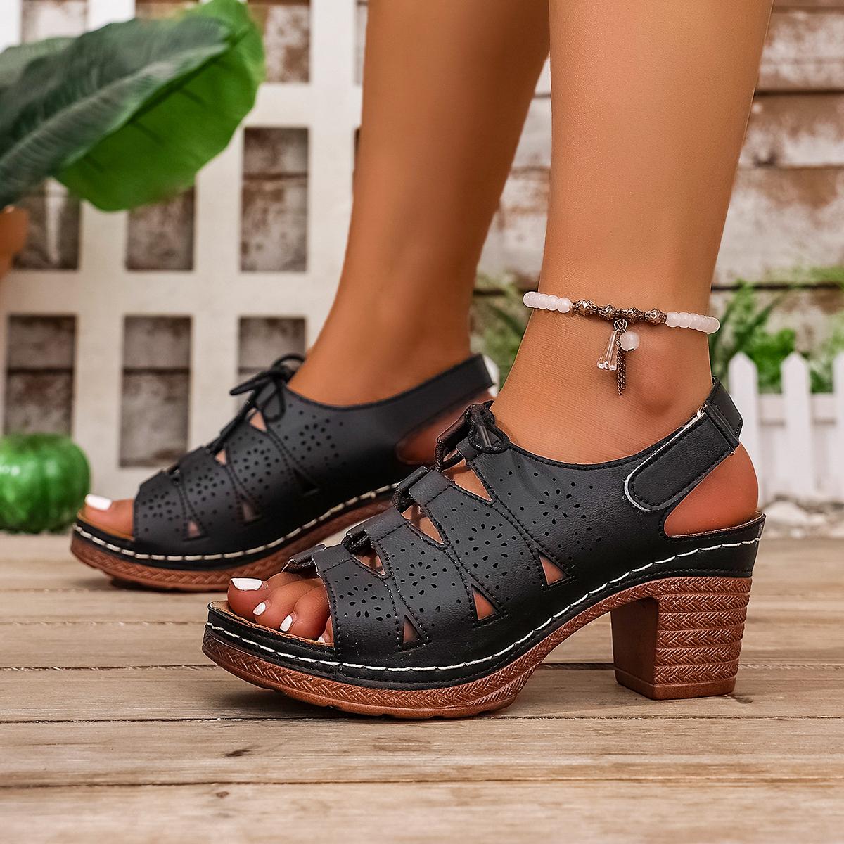 

Fashion Hollow Out Women High Heels Sandals Casual Anti-Slip Beach Plus Size Shoes Women Summer Hook Loop Thick Heeled Platform Sandals 43