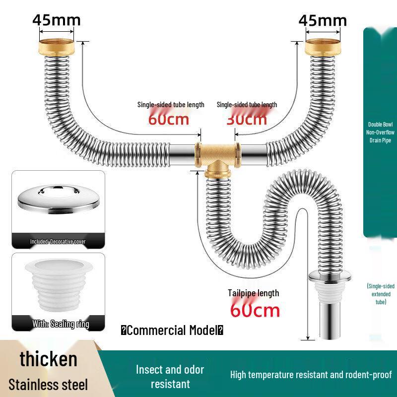 Commercial Stainless Steel Double Sink Drain Pipe