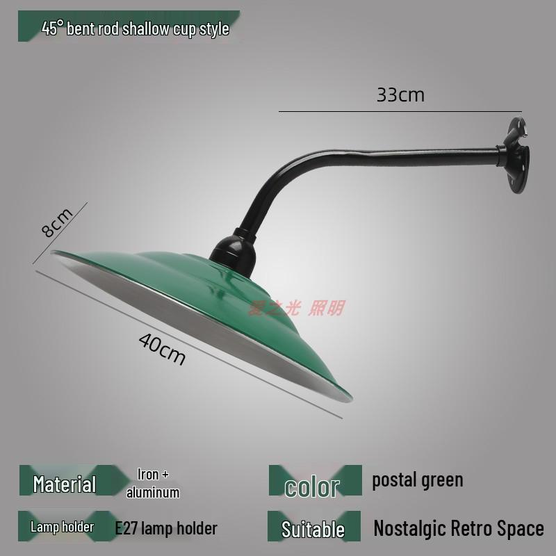 Vintage Military Green Outdoor Curved Pole Street Light, Waterproof Industrial-Style Lampshade for Doorway or Farmhouse Wall