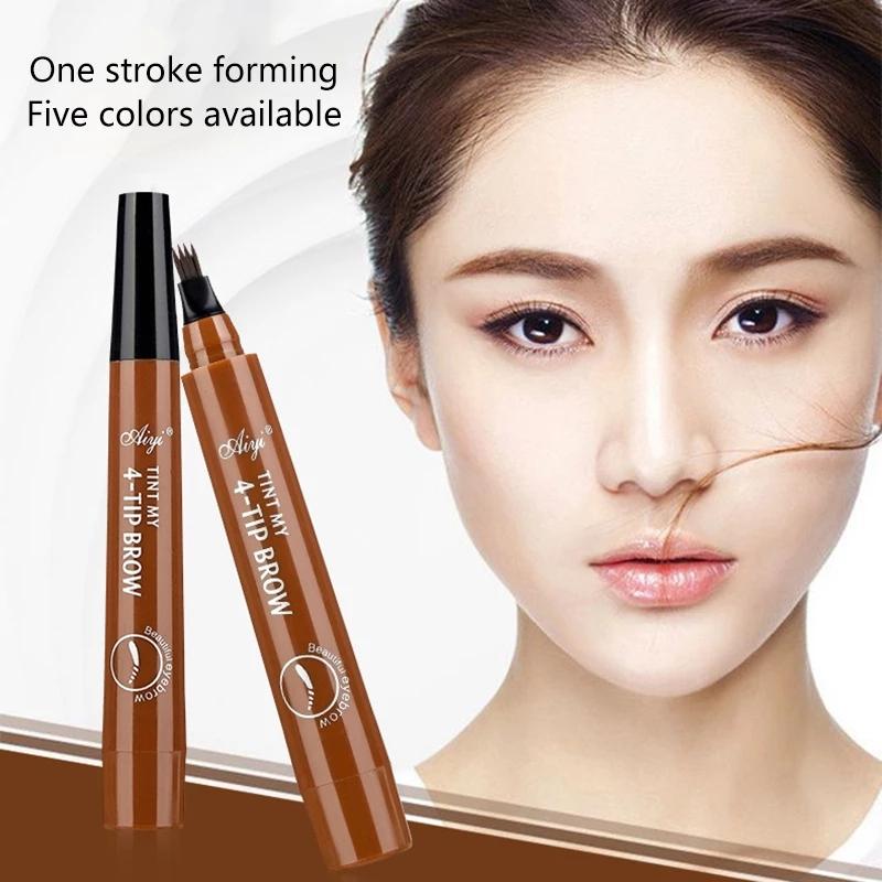 Waterproof 4 Point Liquid Eyebrow Pencil with 3D Long Lasting Eye Brow Brush - Natural Microblade Makeup Tools