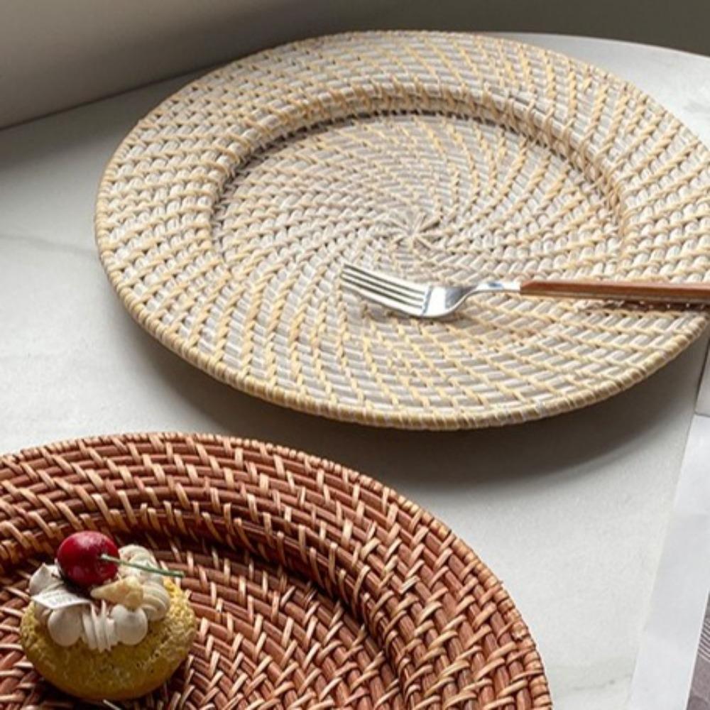 Retro Rattan Tray Handmade Fruit Plate Creative Dessert Plate  Bedroom