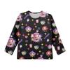 Children's Witch  Printed Long Sleeved Round Neck Top With Floral Print For Daily Casual T-shirt