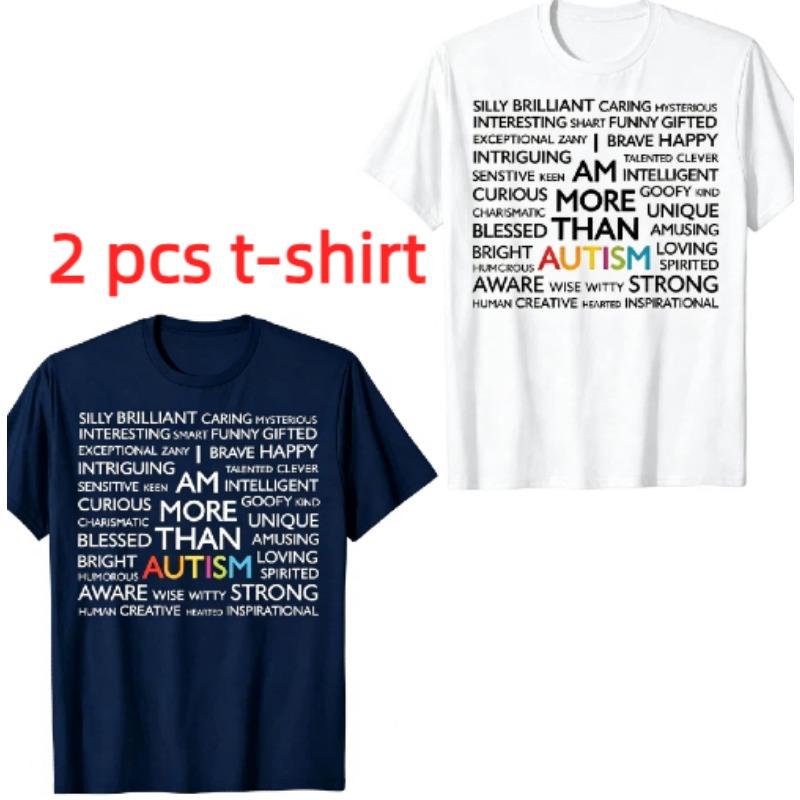 Funny Autism Letters Print Men's T-Shirts Summer Fashion Street Outdoor Casual T-shirt Tops for Men's and Women's Tees Top