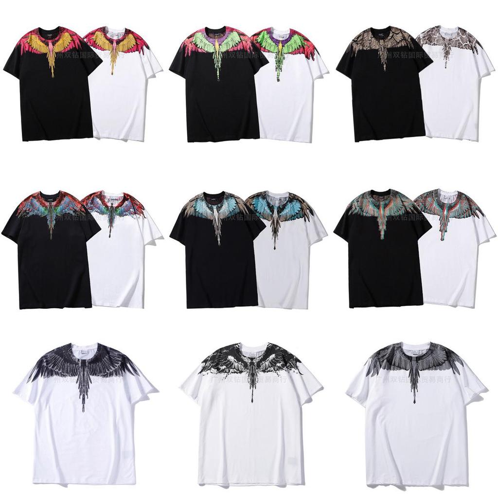 Marcelo Classic Phantom Wings Short Sleeve T-Shirt with Colorful Feathers and Lightning Design