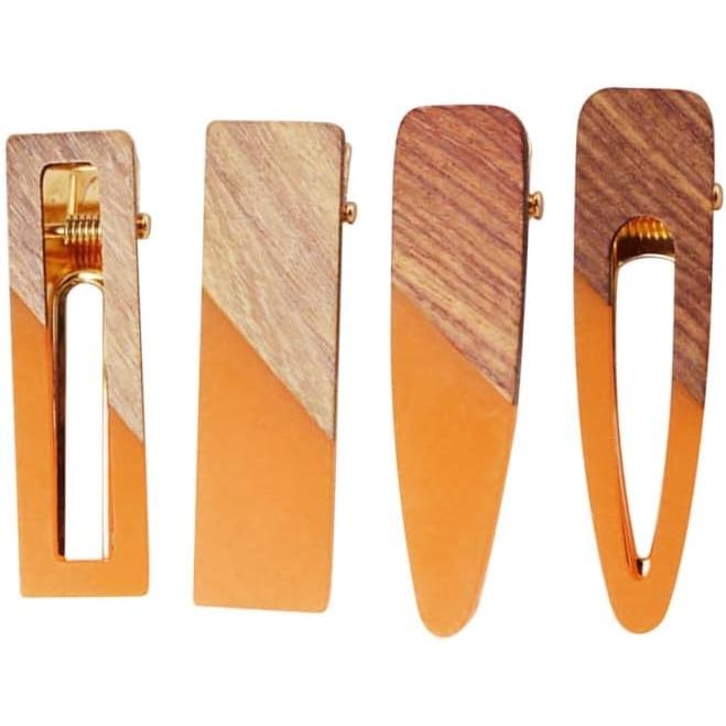 4 Pcs Acrylic Wood Alligator Hair Clips, Large Retro Simple Daily Hair Accessories for Women, Orange