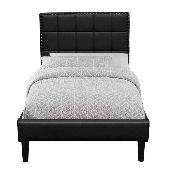 Bed - BLACK - 90x190 Cm - Slatted Base - Upholstered Headboard - 1 Place