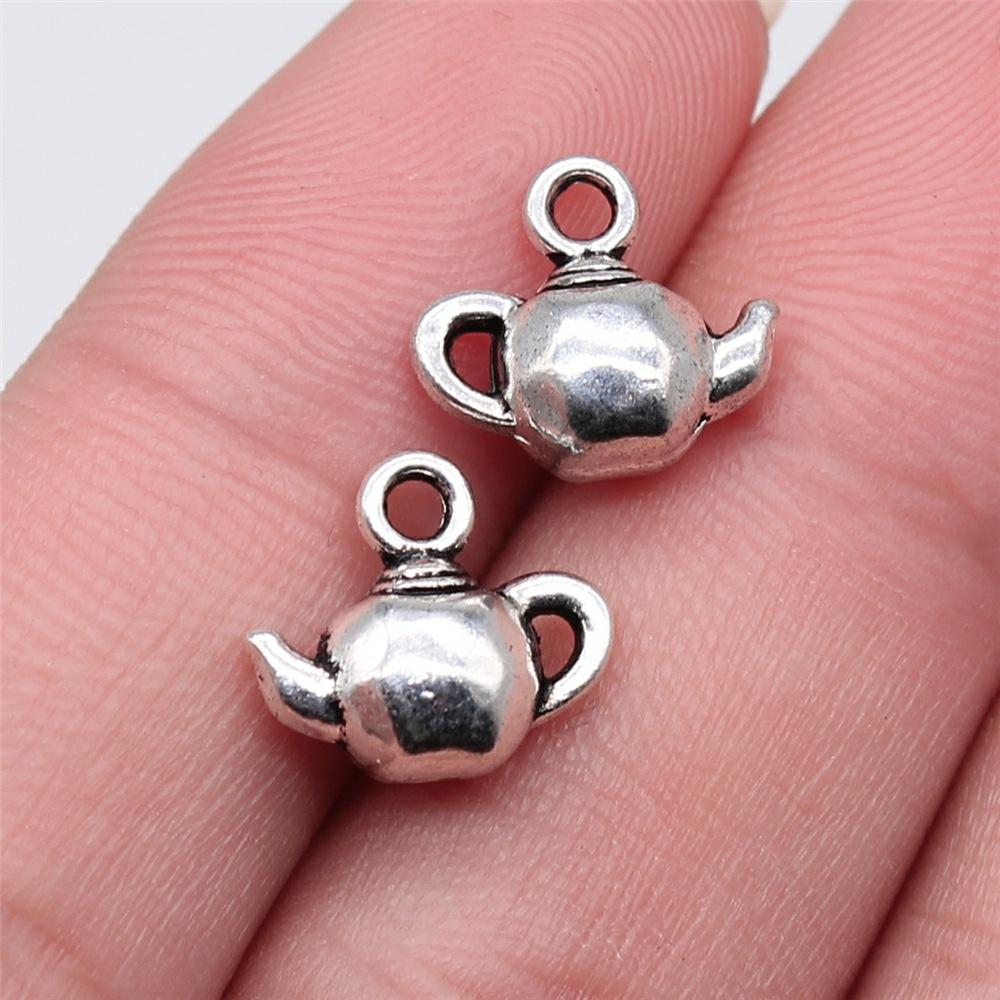 10pcs Kettle Teapot Coffee Pot Charms Antique Silver Color Pendants DIY Crafts Making Findings Handmade Tibetan Jewelry