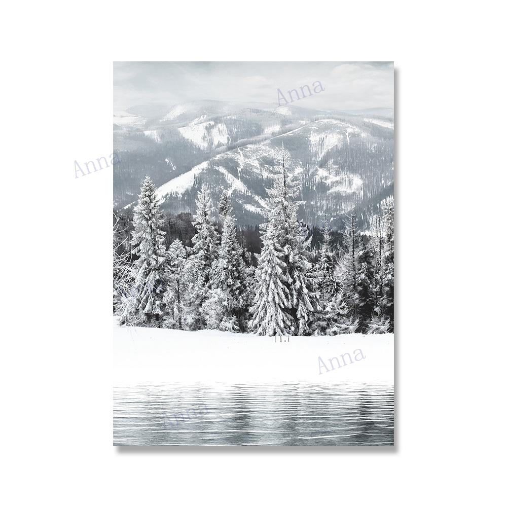 

Снежный зимний еловый лес плакат и принт природа озеро река пейзаж скандинавский стиль украшения фотографии современный домашний декор 21x30cm No Framed