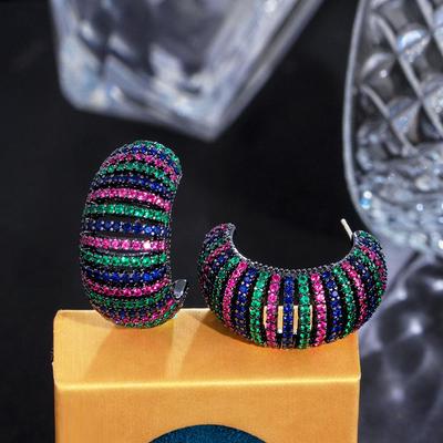 CMM Trendy Mehrfarbige Zirkonia Big Bold Halbrund Kreis Creolen für Frauen Böhmischer Strandschmuck