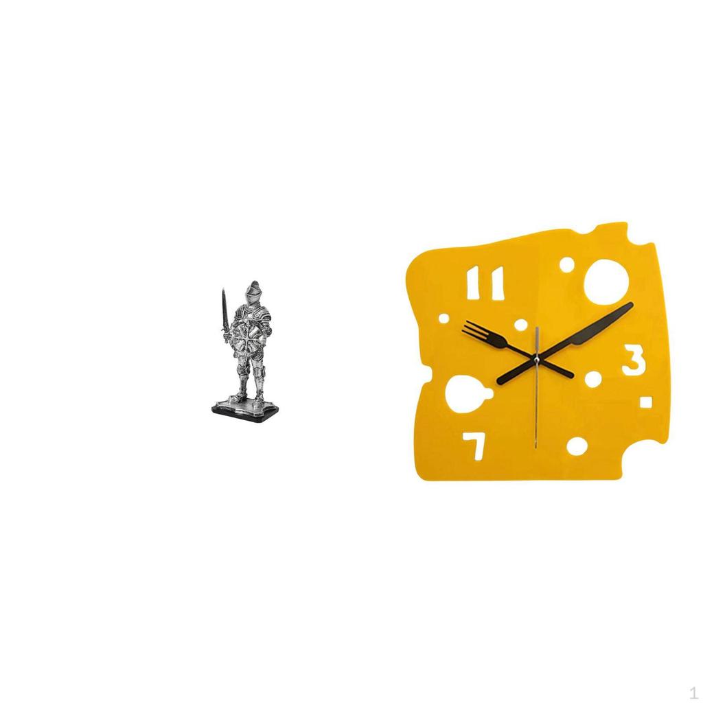 Vintage Knight Sculpture Tabletop Ornament with Nordic Minimalist Cheese Clock Quiet Acrylic Wall