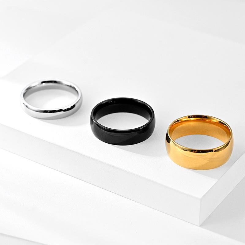 2024 Gold Plated Titanium Steel Couple Rings: 2/4/6/8mm Round Arc Design