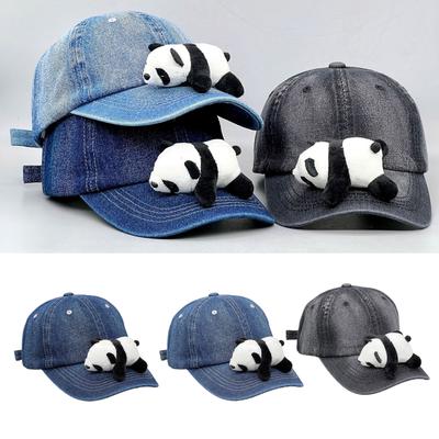 Unisex Baseballkappe Panda Dekore Jeanshut für Frühling Sommer Erwachsene Outdoor Verstellbar Radfahren Wandern Gewaschener Denimhut