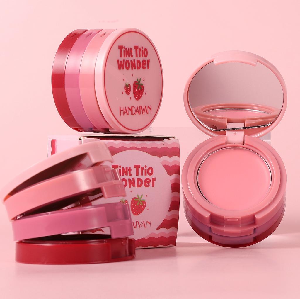 Three-color Blush All-in-one Palette Sexy Brightening Matte Lip Mud Lipstick Waterproof Blush Cream Rouge Palette Makeup