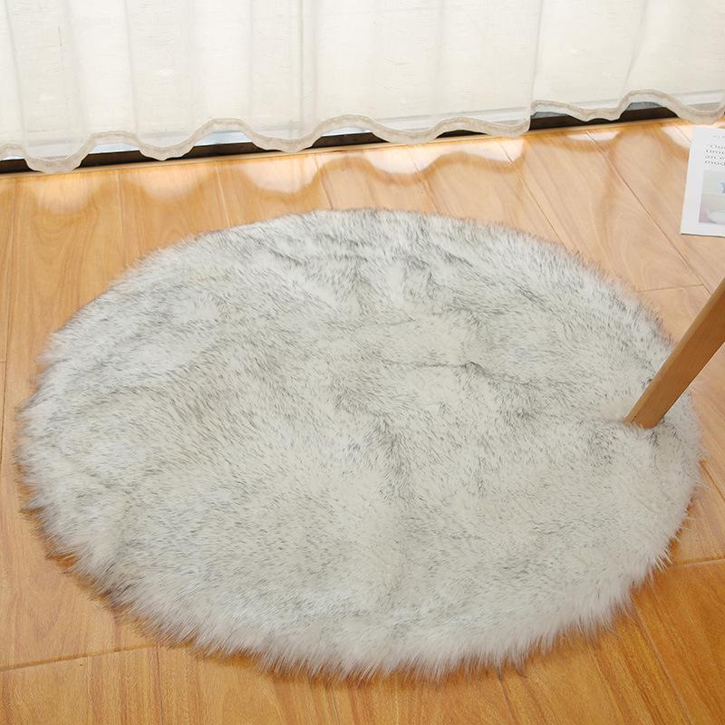 Nordic Faux Wool Plush Round Rug for Bedroom and Vanity with Butterfly Chair Blanket.