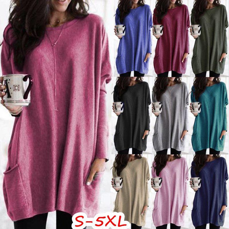 

2024 Autumn Long Sleeved Casual Pocket T-shirt Top Grey + White M
