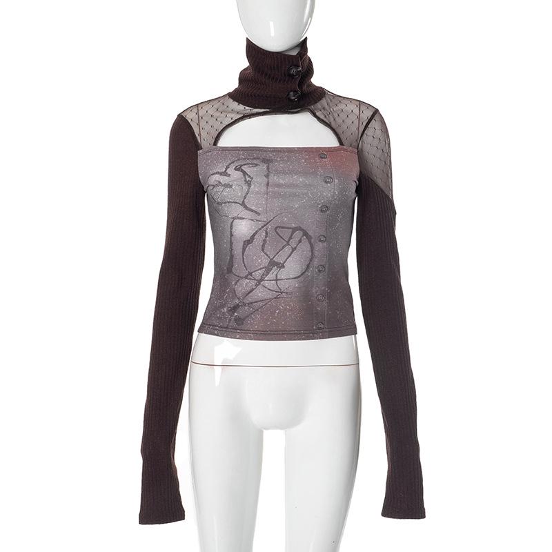 

Топ в стиле American Hot Girl с высоким воротником и приталенным кроем L