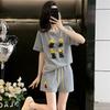 Korean Casual Women's Summer Shorts & Cartoon T-Shirt Set: Loose, Slimming, Short-Sleeve Sportswear