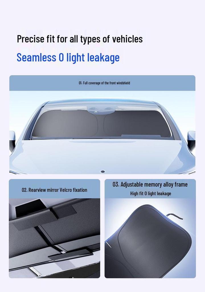 Black Vinyl Oxford Car Sunshade Full Blackout Front Windshield Protector