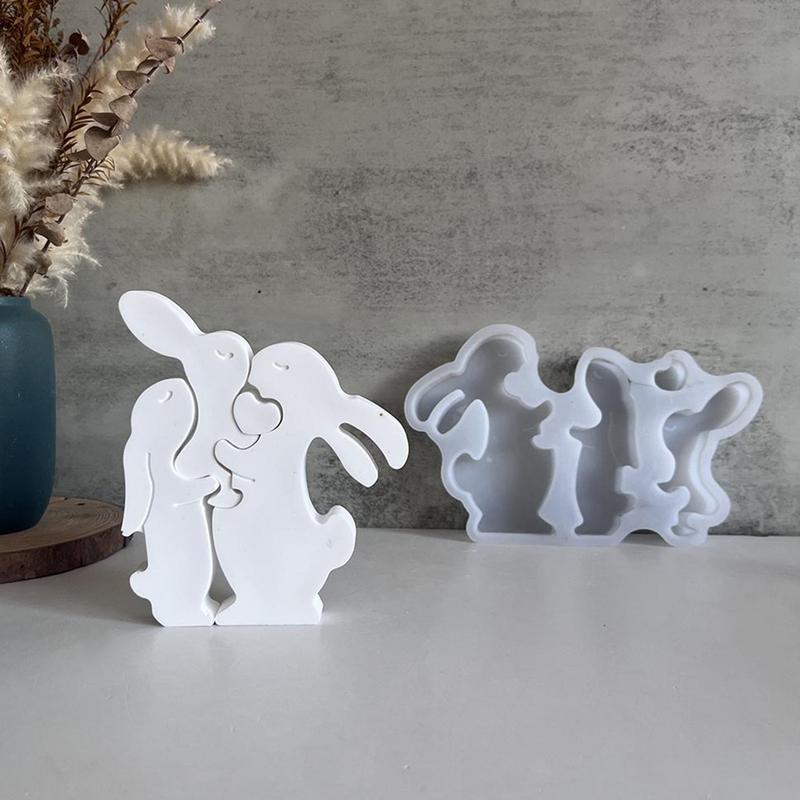 Bunny Mold Silicone Family Rabbit Figurine Mould Rabbit Silicone Mold For Spring Holiday Home Decoration Arts Crafts Gypsum