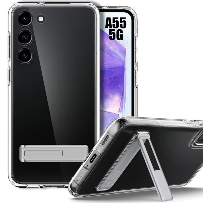 Coque de protection - BOOLING - pour Samsung Galaxy A55 5G - Silicone Transparent - Support Pliable - Antichoc