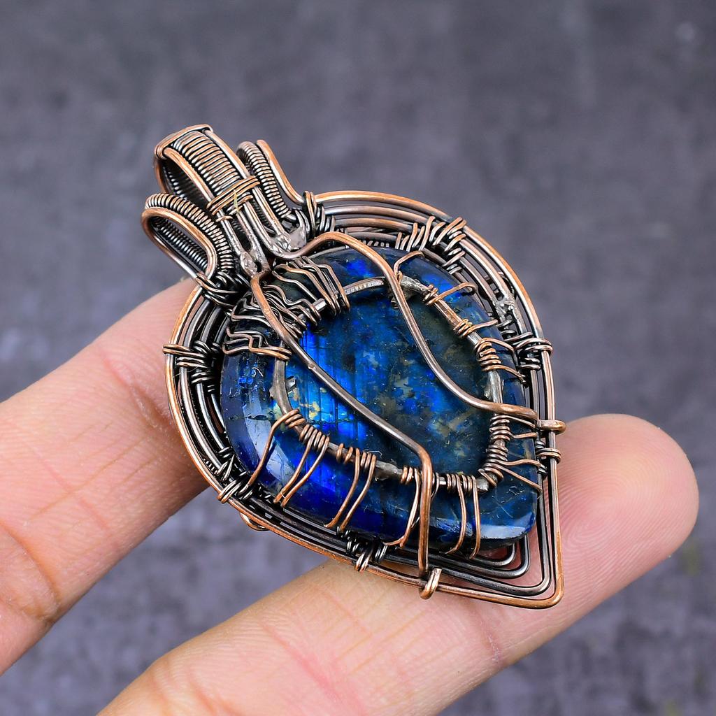 Blue Labradorite Handmade Copper Wire Wrap Tree Of Life Pendant 2.4" q8G03
