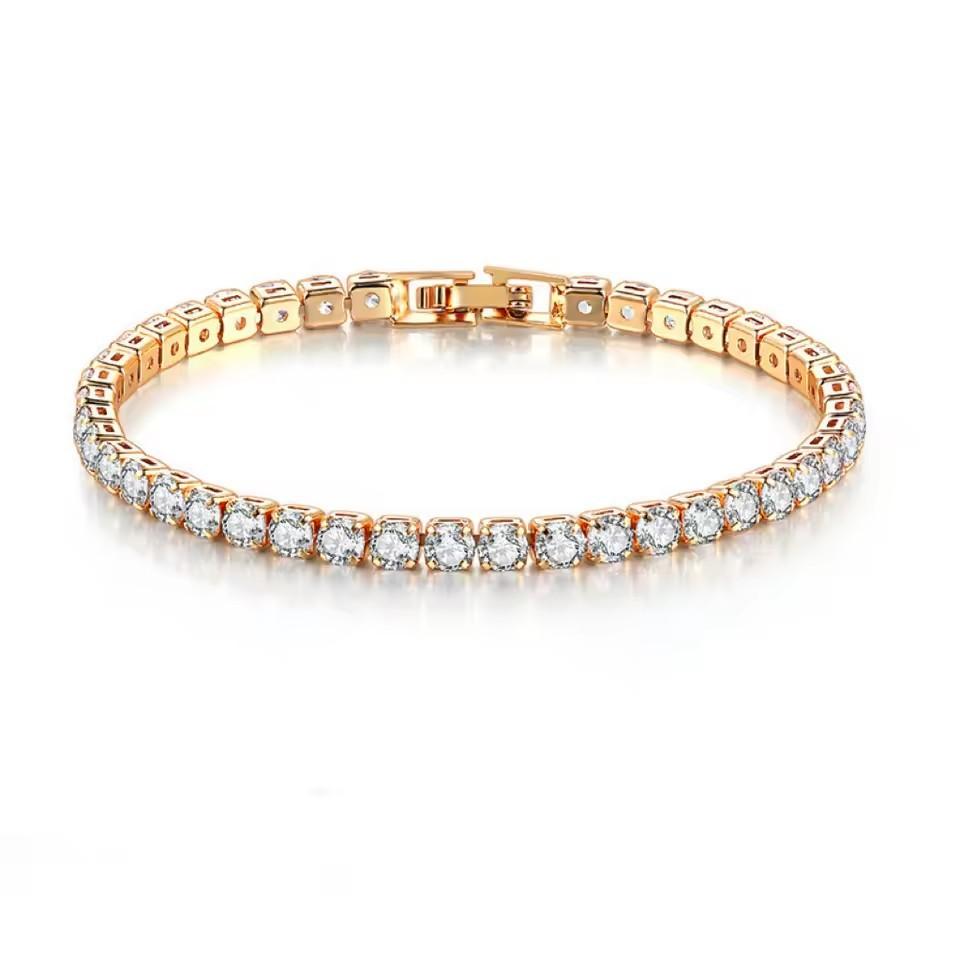 Luxury Simple Stainless Steel Single Row Geometric Square Glisten Full of Zircon Bracelet Women Men Hip Hop Fashion Jewelry Gift 18cm