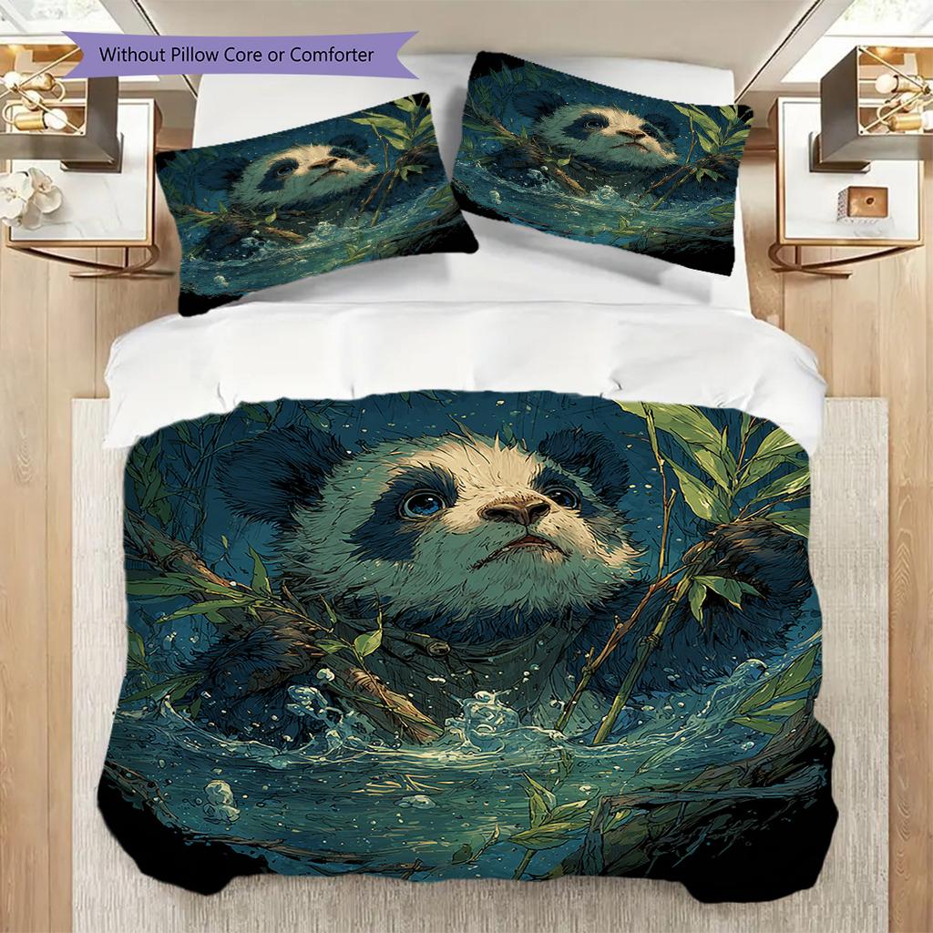 Panda Pattern Bedding Quilt Set Quilt Cover Pillowcase Home Decoration Birthday Gift (1 * Duvet Cover + 2 * Pillowcase, Without Core)