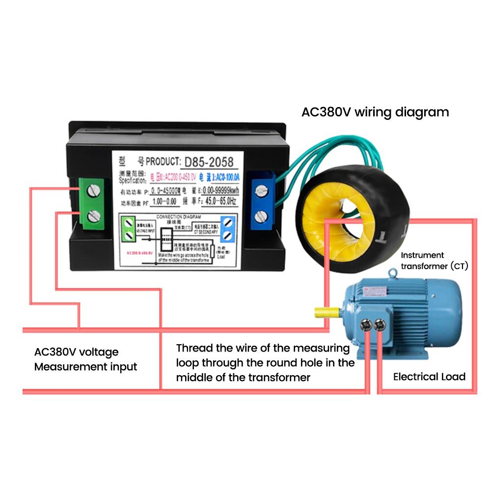 D85-2058 AC40-300V Digital Voltmeter Ammeter Multi-function Single Phase AC Power Frequency Electric Energy Power Factor Monitor