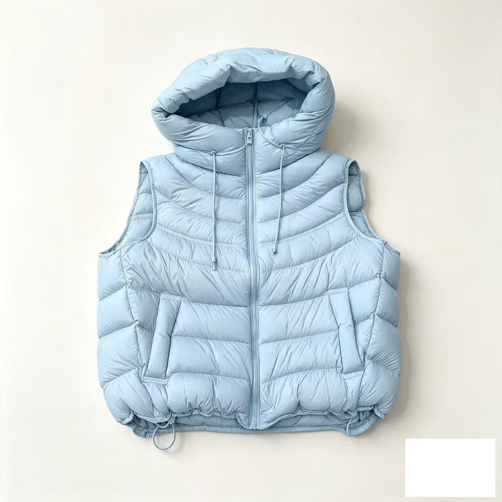 New Ribs Hooded Down Vest Fashion Pressing Line Design White Duck Down Light Vest Women's Vest Winter