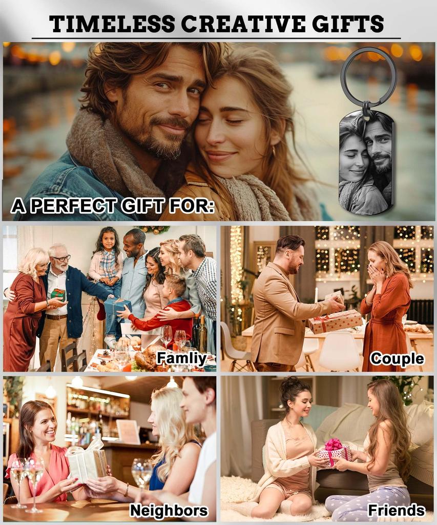 Amaxer Custom Keychain Double Sided Personalized Picture Text Keychains Engraving Photo Key chains Gifts for Women Boyfriend