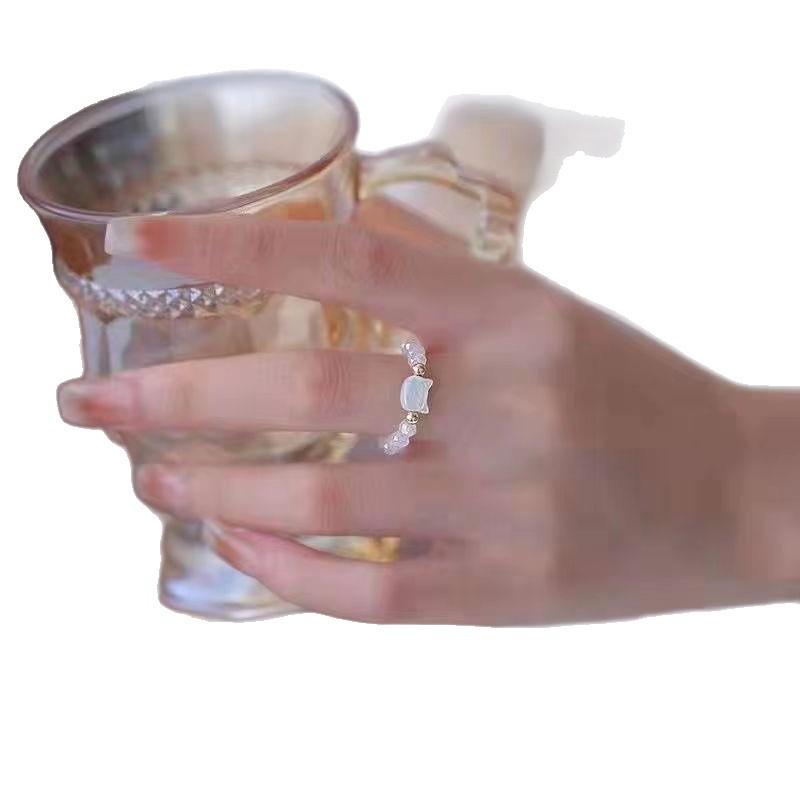 Schwarze Katze Muschel Bohne Fingerring für Damen: Minimalistisches, Stilvolles & Einzigartiges Design.