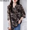 MODIQUE Frühling Sommer Plus Größe Neue Frauen Lose Vintage Baumwolle Leinen Floral Spitze Bluse Shirts Weibliche Casual Oversize Langarm V-ausschnitt Top T-Shirt