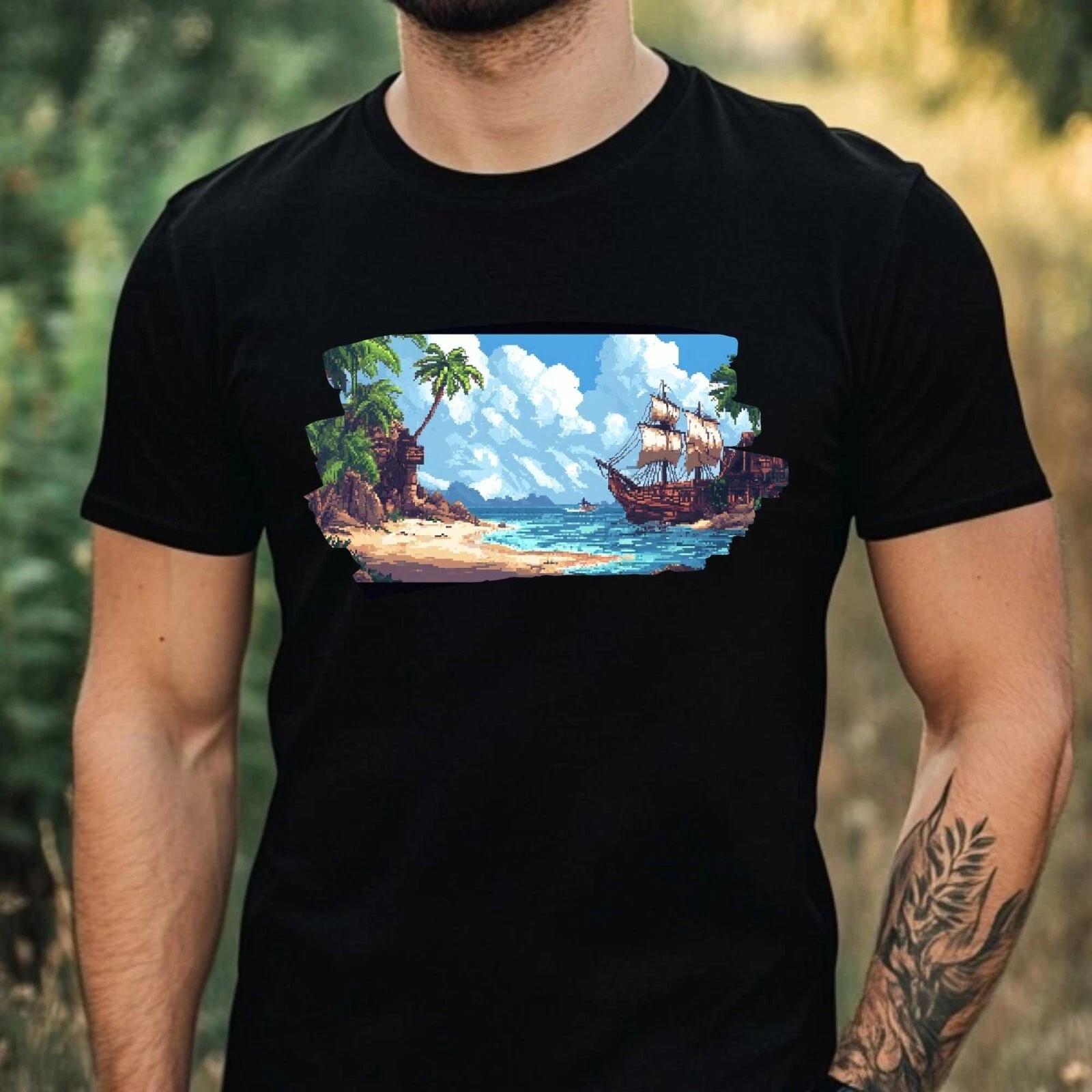 T-Shirt Herren Pirat Pixel Art Motiv Baumwolle Größe XS bis 5XL XS