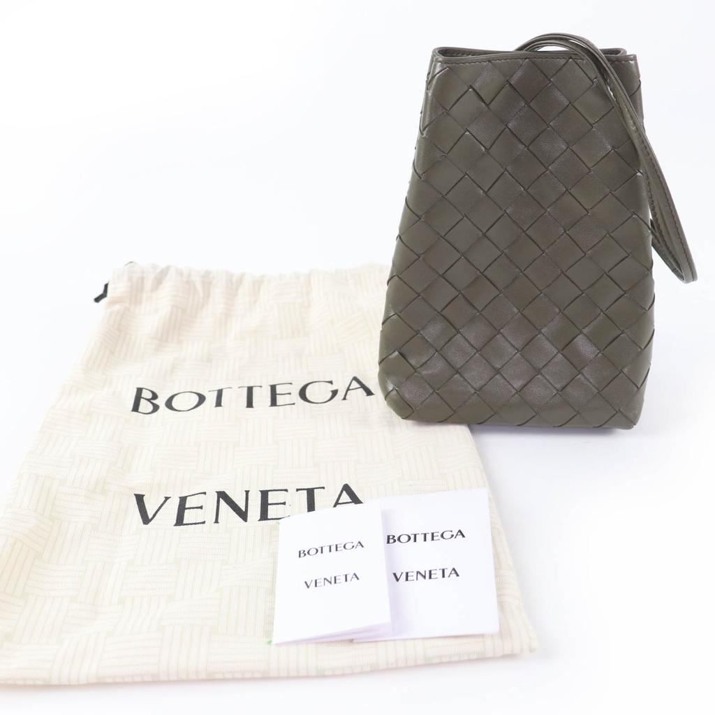 Excelente Bolsa de Ombro BOTTEGAVENETA Couro INTRECCIATO couro cáqui Feminina Usada