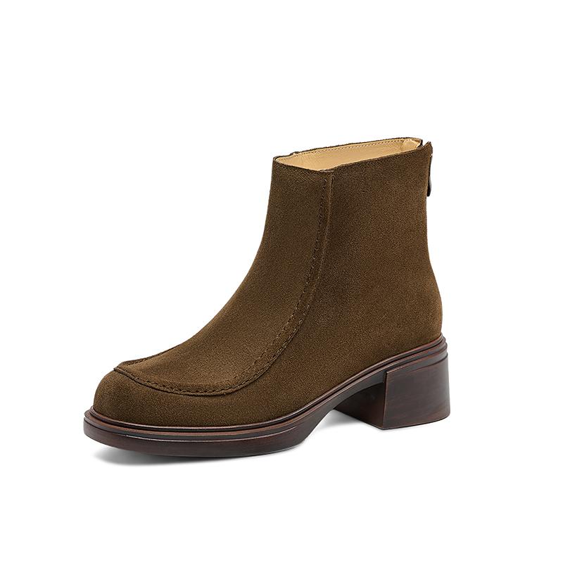 

Мода 2025 Новые осенние женские ботинки Кожа из коровьей замши Женская обувь Круглый носок Массивный каблук Высокий каблук Современные ботинки Молния Обувь на платформе 39