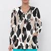 Women Plus Size V Neck Long Sleeve Printed Blue White Nurse Scrub Top With Front Pockets