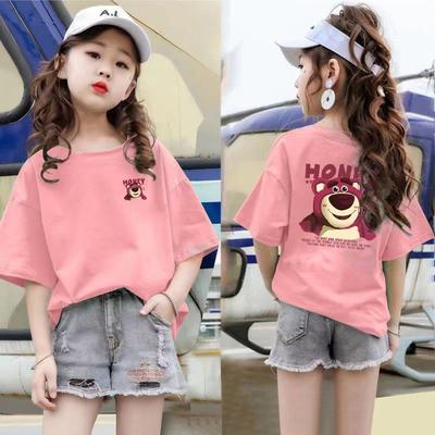 Girls' Short Sleeved Cartoon Printed T-shirt, Children's Summer Top