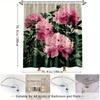 1Pc Elegant Floral Shower Curtain - Bathroom Decor With Pink Peonies & Green Foliage, Extra Long 70X70 Inches, Includes 12 Hooks