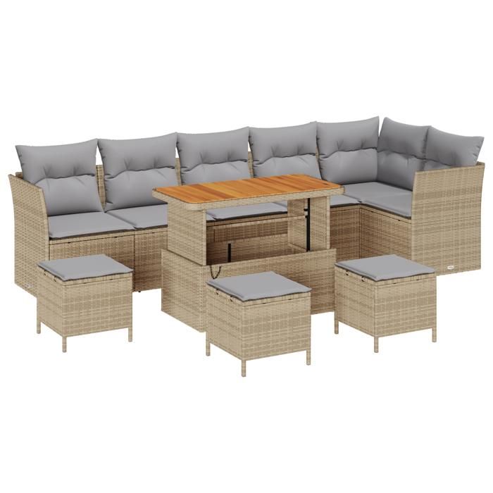 VidaXL Canapés de Jardin 10 pièces avec Coussins Beige Rattan Acacia 3361512