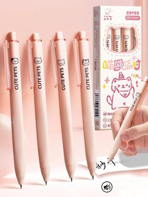 4 Stück Niedliche Haustiere Gelstifte Set Cartoon Katze Kätzchen Design 0,5 mm Kugelschreiber Schwarze Farbe Tinte für Tägliches Schreiben, Büro