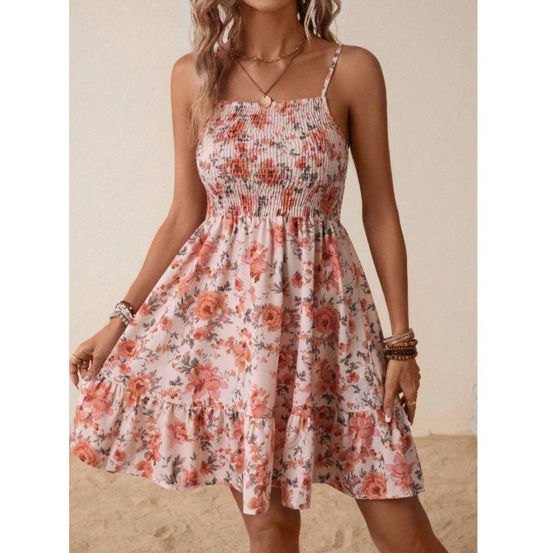 Small Sweet Summer New Arrival Fashion Style off-Neck Elastic Waist Slim Fit Backless Ruffled Spaghetti Straps Dress