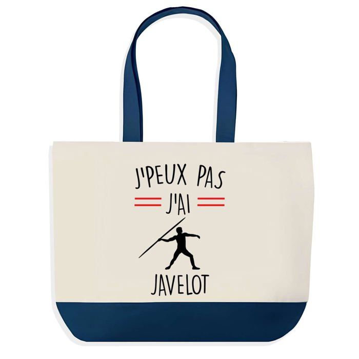 Sac shopping - PLANETEE - J'peux pas Javelot Homme - fond bleu - coton - 40x45 cm
