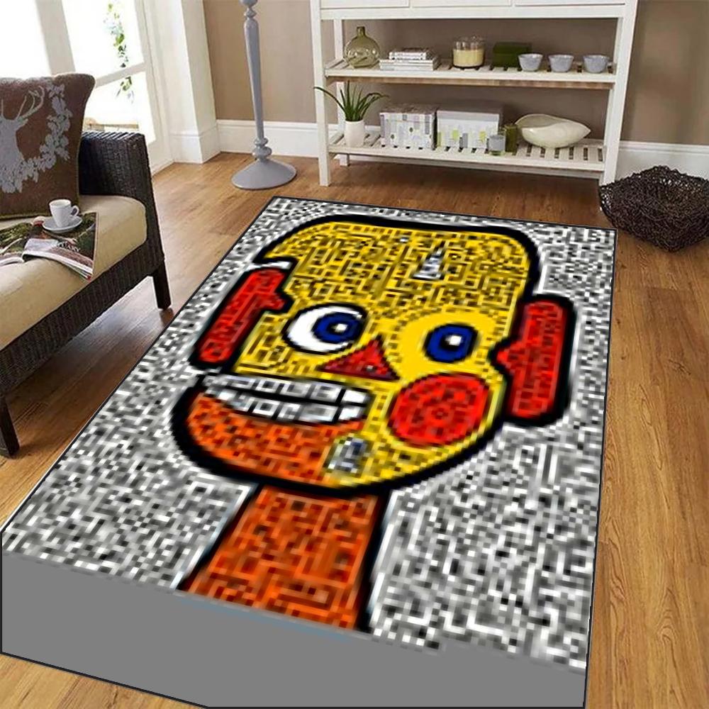 Cartoon Robot Pattern Area Rug Colorful Abstract Design Floor Mat Non-Slip Carpet for Living Room Kids Room Home Decoration