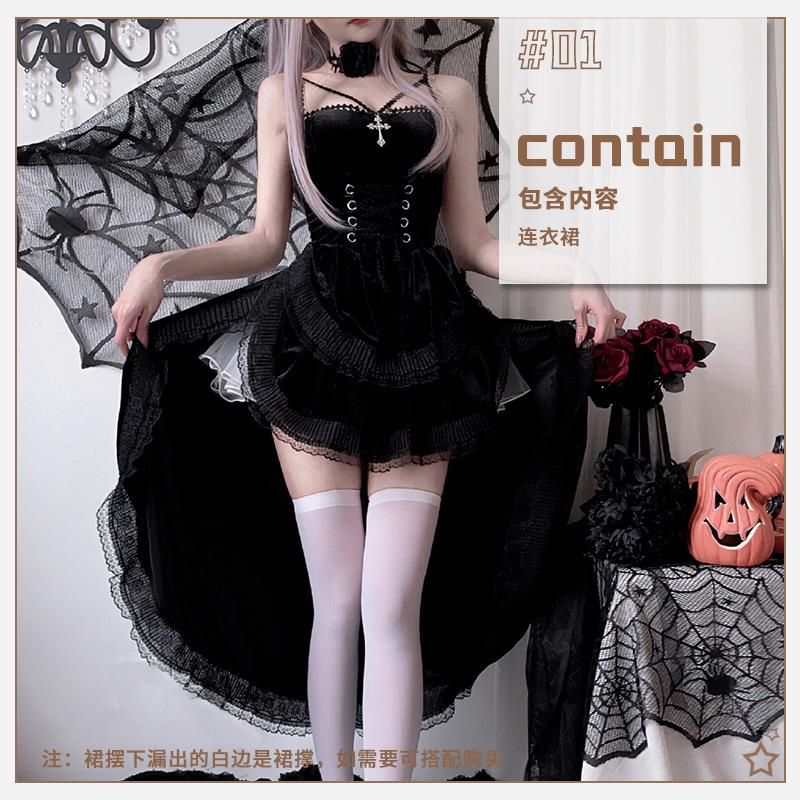 Halloween Costume for Women Sexy Queen Nun Cosplay Dark Gothic Vampire Sexy Swallowtail Dress Low Cut Elfin Suit Vestidos S