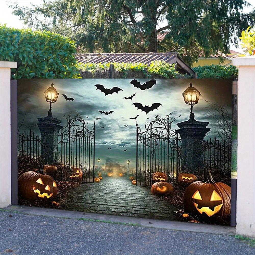 1 Halloween Photography Background with Pumpkin and Bat - Terrifying Ghost House Scenery Halloween Decoration