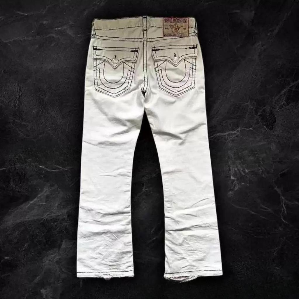 LUXEON Jeans Bianco Vintage Abbigliamento Y2K Uomo Donna Harajuku Hip Hop Tasca Jeans Retro Moda Pantaloni Vita Bassa